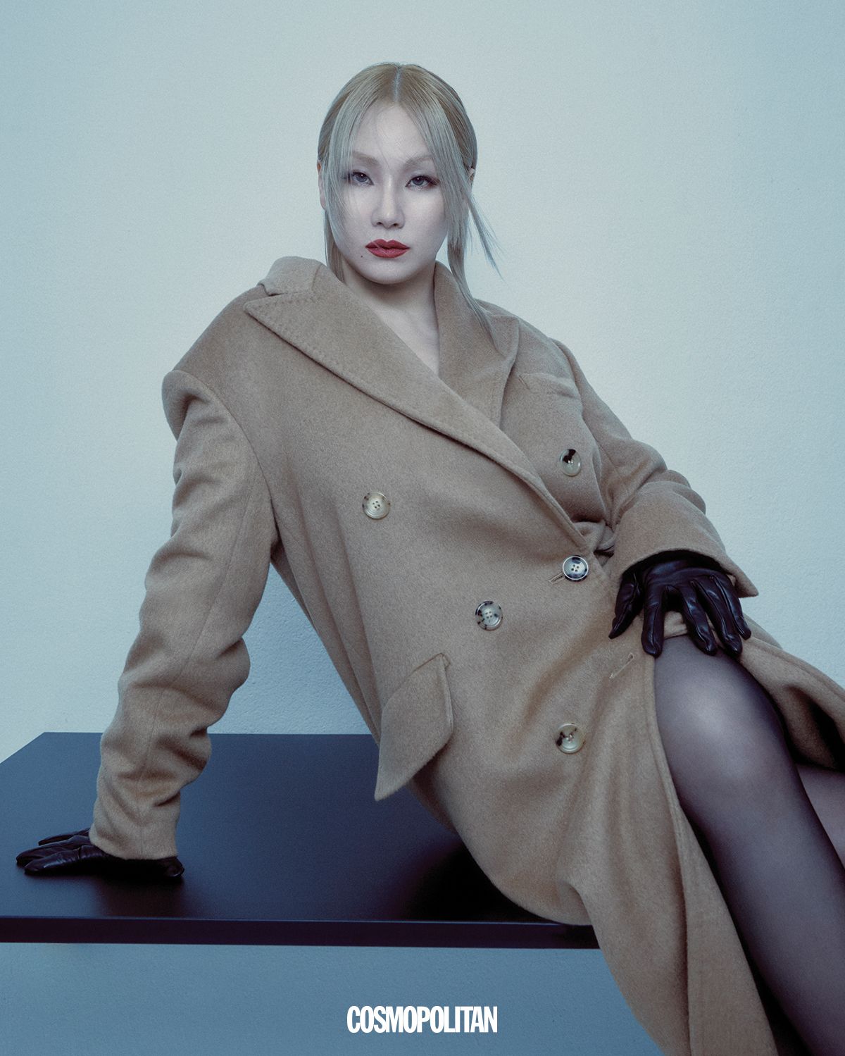 카멜 코트 7백만원대, 레더 글러브 50만원대 모두 Max Mara. 스타킹 스타일리스트 소장품.