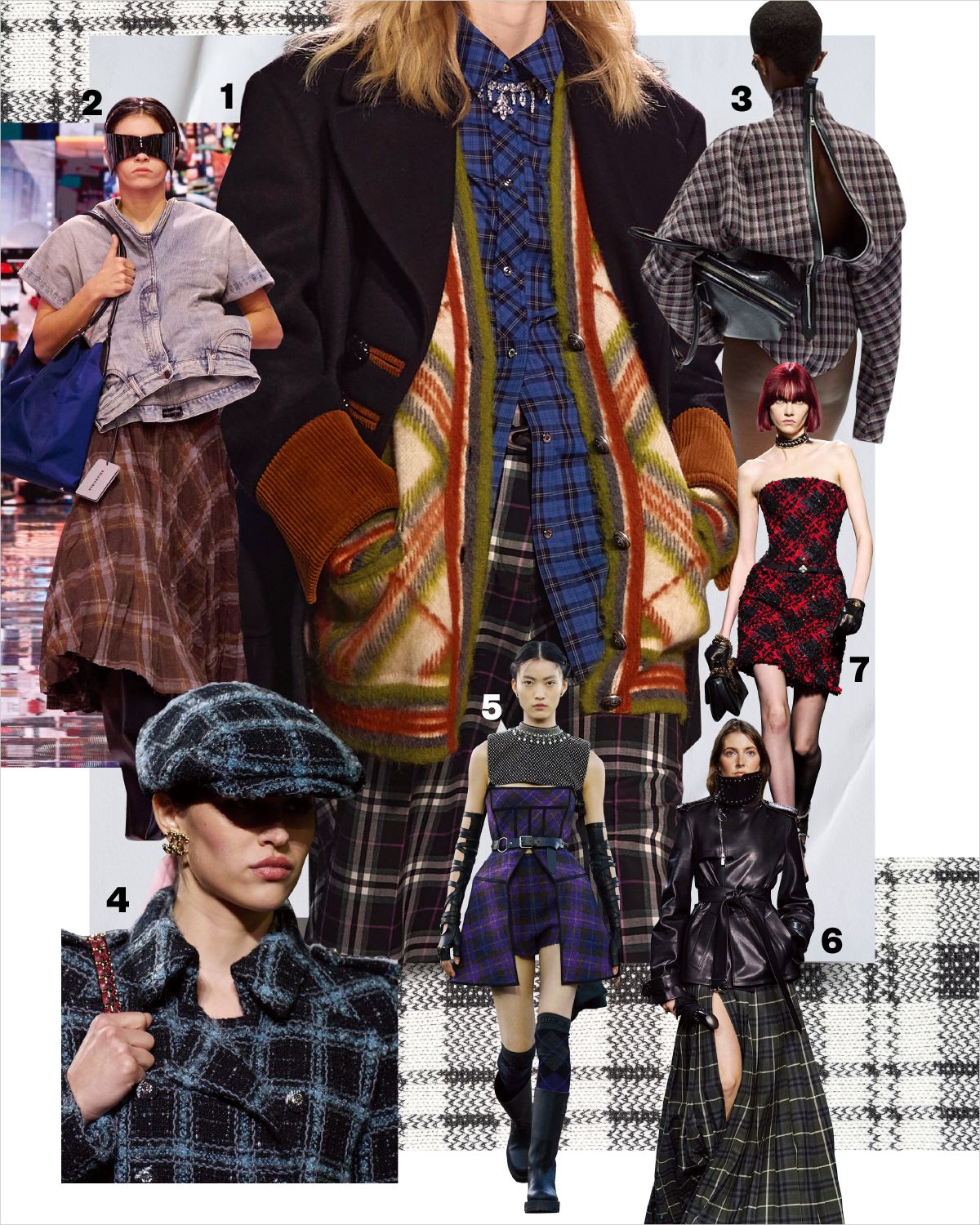 (1번부터) 2024 F/W RABANNE, 2024 F/W BALENCIAGA, 2024 F/W ACNE STUDIOS, 2024 F/W CHANEL, 2025 cruise DIOR, 2024 F/W BURBERRY, 2024 F/W VERSACE.