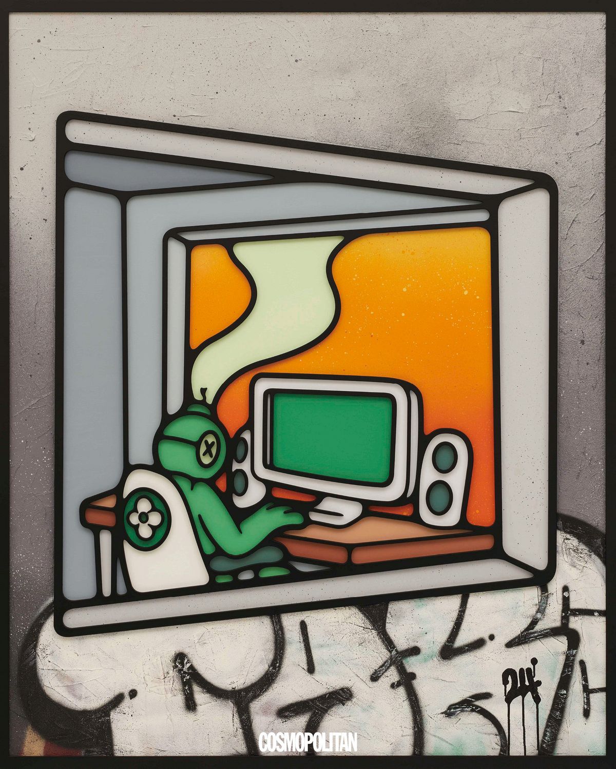 <COMPUTER> Acrylic on wood and canvas, Courtesy of the artist & PKM Gallery.