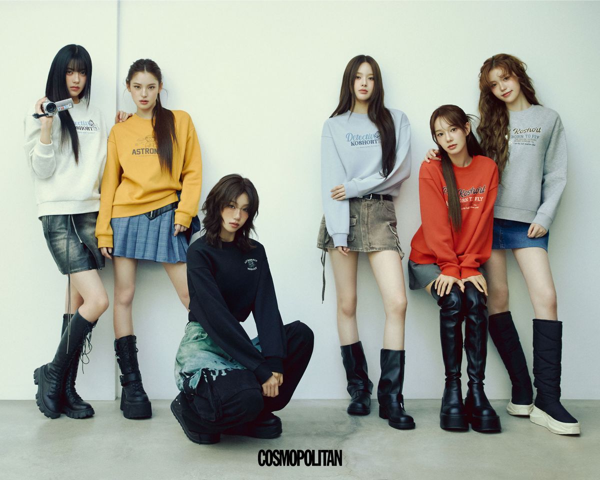 (왼쪽부터, 코코)코숏 오트밀 플리스 스웨트셔츠 5만9천원대 Polham. 미니스커트, 부츠 스타일리스트 소장품. (마이)코숏 옐로 플리스 스웨트셔츠 5만9천원대, 허리에 두른 베이스볼 캡 1만9천원대 모두 Polham. 미니스커트, 부츠 스타일리스트 소장품. (최정은)코숏 블랙 플리스 스웨트셔츠 5만9천원대 Polham. 데님 팬츠, 부츠 스타일리스트 소장품. (방지민)코숏 라이트 블루 플리스 스웨트셔츠 5만9천원대 Polham. 미니스커트, 벨트, 부츠 스타일리스트 소장품. (유사랑)코숏 레드 플리스 스웨트셔츠 5만9천원대 Polham. 미니스커트, 부츠 스타일리스트 소장품. (정세비)코숏 멜란지 그레이 플리스 스웨트셔츠 5만9천원대, 데님 미니스커트 8만9천원대 모두 Polham. 부츠 스타일리스트 소장품. 