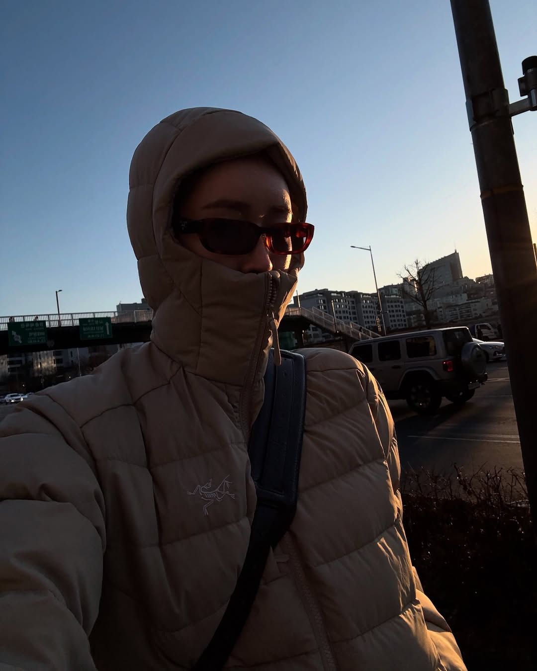 베이지 경량 패딩으로 캐주얼룩 연출한 차정원. 인스타그램 @ch_amii