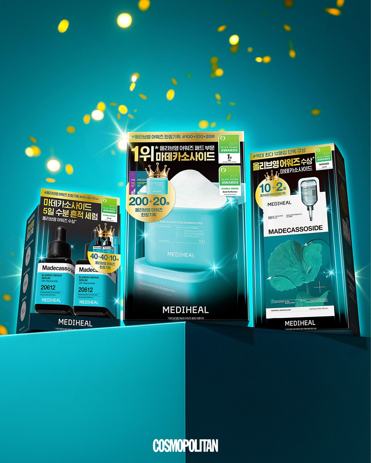  마데카소사이드 흔적 패드 100매+100매 2만원대 피부 흔적 완화와 장벽 케어 효과에 탁월한 토너 패드. 순도 98%의 마데카소사이드를 함유했으며, 병풀 유래 성분을 조합한 CICA 6X 콤플렉스를 통해 민감해진 피부를 보다 안정적으로 진정시키는 데 도움을 준다. 피부에 편안하게 밀착되는 비건 거즈 원단을 사용했고, 82mm로 제작된 빅 사이즈라 닦토는 물론이고 팩으로도 활용할 수 있는 만능 아이템이다. 마데카소사이드 흔적 리페어 세럼 40ml+40ml 2만원대 수분 공급을 기반으로 진정과 흔적 케어를 동시에 고려한 데일리 세럼. 무겁지 않은 촉촉한 제형으로 피부 컨디션에 관계없이 아침저녁 부담 없이 사용할 수 있다. 마데카소사이드 성분은 예민해진 피부를 진정시키는 데 도움을 주며, 유·수분 밸런스가 무너진 피부 환경을 안정적으로 케어해준다. 겉보습과 속보습 개선은 물론 보습 지속 효과까지 잡은 기초 제품. 마데카소사이드 에센셜 마스크 흔적 리페어 10매 1만원대 마데카소사이드와 마이크로 히알루론산을 함유해, 민감해진 피부를 진정시키고 수분을 채워 피부 컨디션 회복을 돕는 마스크팩. 붉은 기 진정과 피부 온도 감소 효과도 지녔으며, 논코메도제닉 테스트를 완료해 여드름성 피부도 사용할 수 있게 만든 만능 팩이다. 