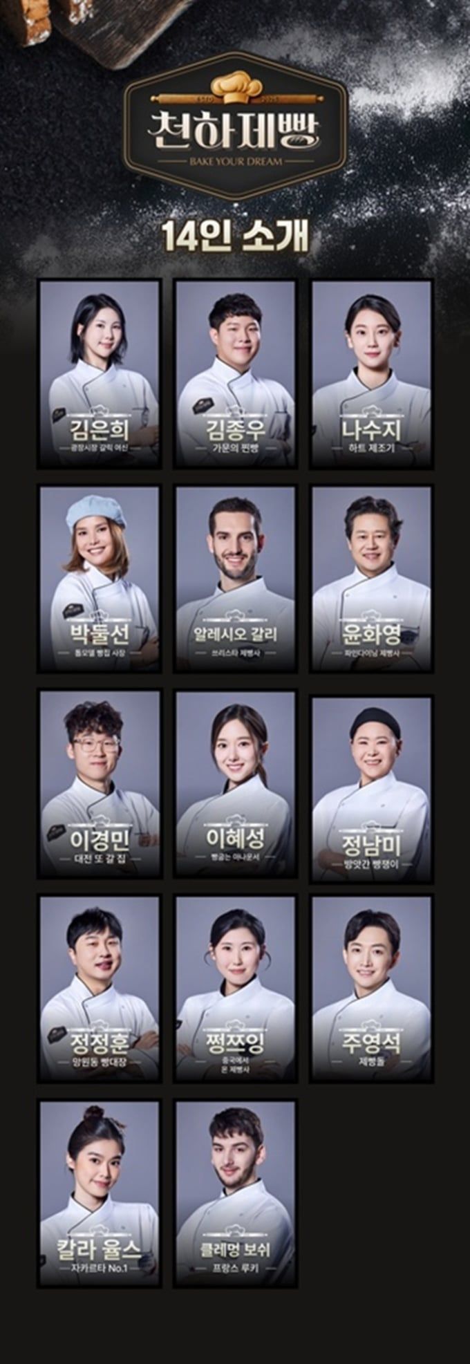 1차로 공개된 14인의 천하제빵 참여 셰프들. 이미지 MBN
