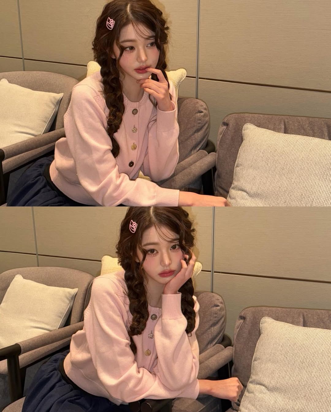 장원영의 귀여운 양갈래 땋은 머리. 인스타그램 @for_everyoung10