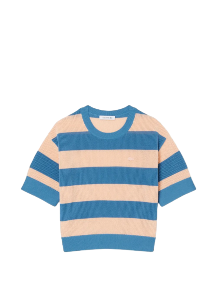 스트라이프 라운드 넥 니트 티셔츠