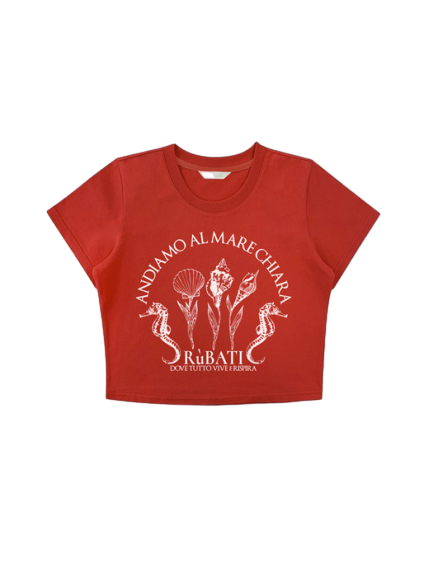 셸 플라워 크롭 티셔츠