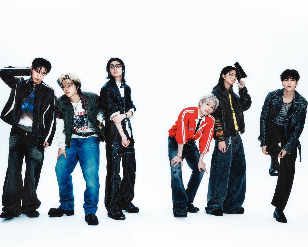 (왼쪽부터, 건일)레더 재킷, 티셔츠 모두 Diesel. 데님 팬츠 Opus 0012. 선글라스 Blue Elephant. 체인, 목걸이, 반지 스타일리스트 소장품. (정수)베스트 Adlv. 셔츠 Rocawear. 티셔츠 Lee. 데님 팬츠 Tommy Hilfiger. 슈즈 Balenciaga. 벨트, 목걸이, 반지 스타일리스트 소장품. (주연)레더 재킷 Ten Past Seven. 티셔츠 Keymisery. 데님 팬츠 Glacierboy. 안경 Blue Elephant. 슈즈 Dr. Martens. 셔츠, 타이, 팔찌 스타일리스트 소장품. (가온)트랙 집업 Yuai.lab. 데님 팬츠 Schism Inducing. 슈즈 Per Der Red. 셔츠, 타이, 체인, 팔찌, 반지 스타일리스트 소장품. (준한)레더 재킷 Taildern. 티셔츠 Hoodhood. 터틀넥 Not4nerd. 데님 팬츠 Juun.J. 헌팅 캡, 체인, 슈즈 스타일리스트 소장품. (오드)레더 재킷 Golden Goose. 슬리브리스 톱 Process. 데님 팬츠 Diesel. 목걸이, 반지, 슈즈 스타일리스트 소장품.