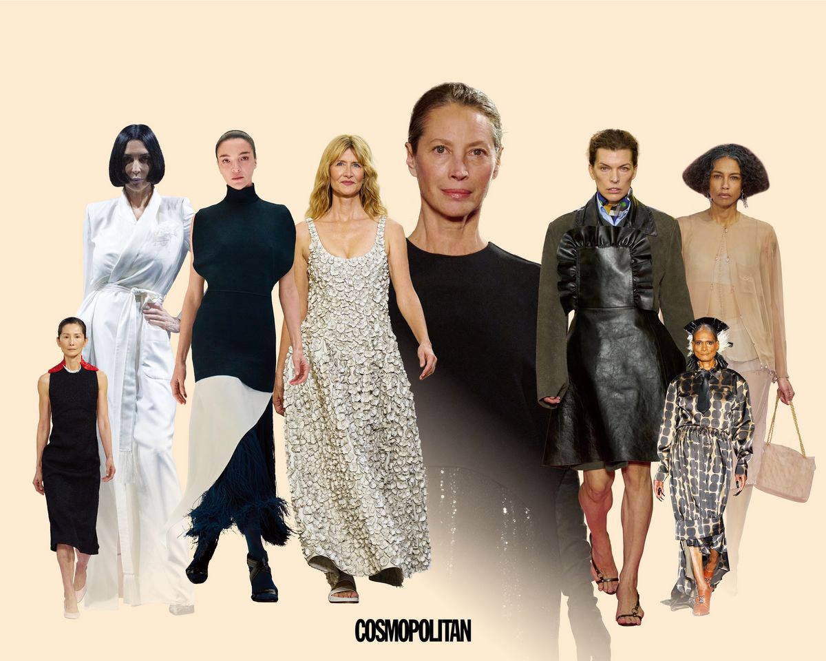  (왼쪽부터) Christina Chung On Chanel, Susie Cave On Tom Ford, Mariacarla Boscono On AlaÏA, Laura Dern On Gabriela Hearst, Christy Turlington On Michaei Kors, Milla Jovovich On Miu Miu, Tracey Norman On Luar, Stephanie Cavalli On Chanel