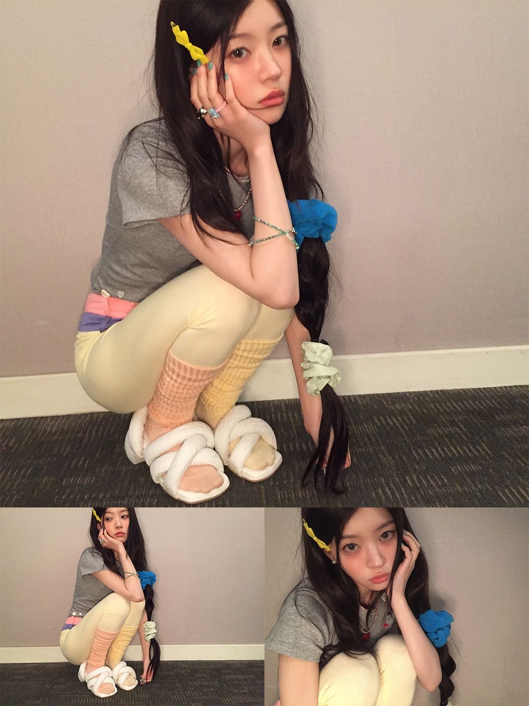 모카의 파스텔 옐로우 바지 코디. 인스타그램 @illit_official