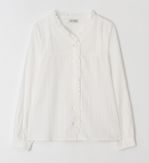 V-Neck Ruffle Pintuck Blouse