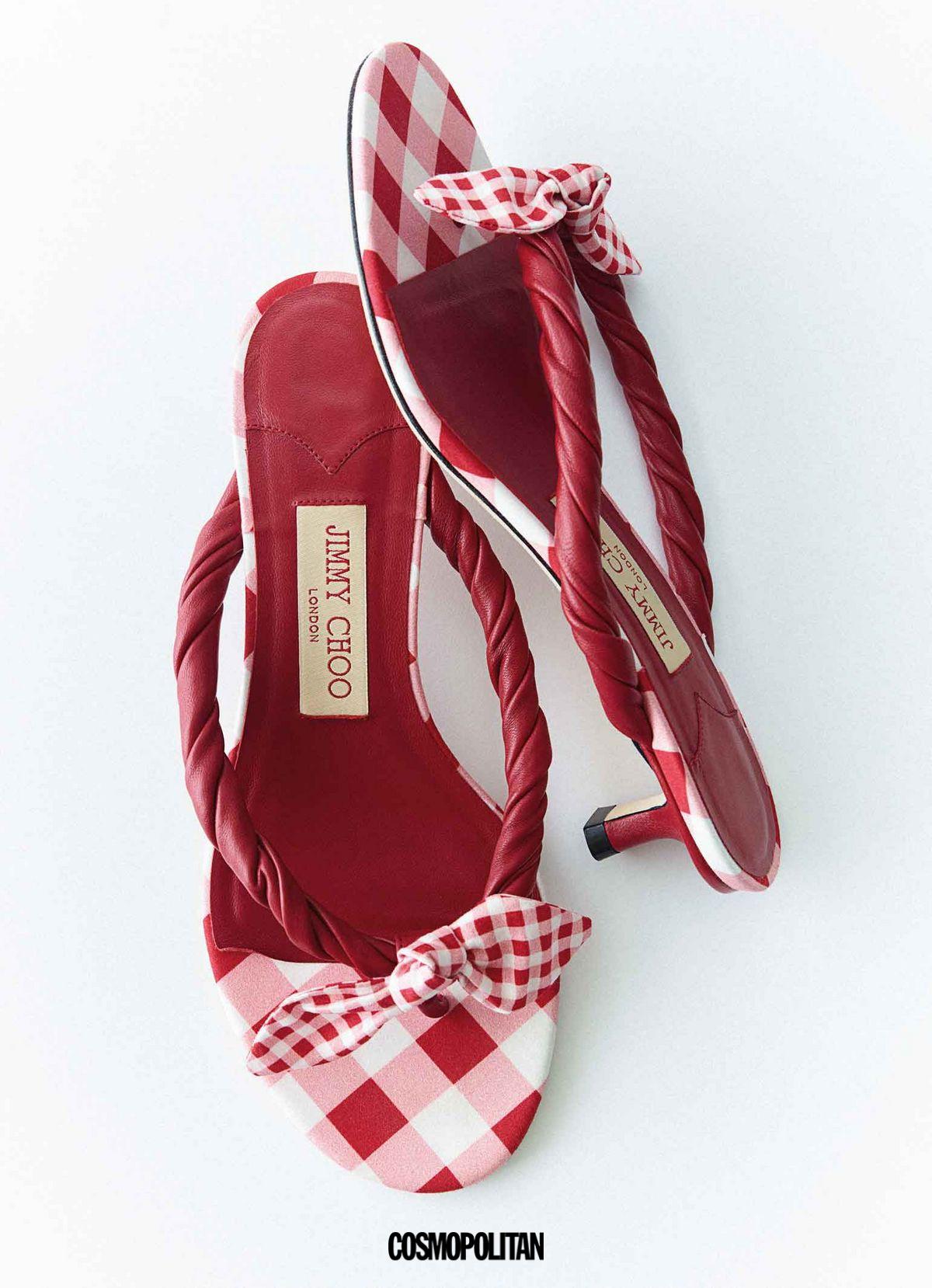 깅엄 리본 디테일 샌들 힐 1백25만원 Jimmy Choo.
