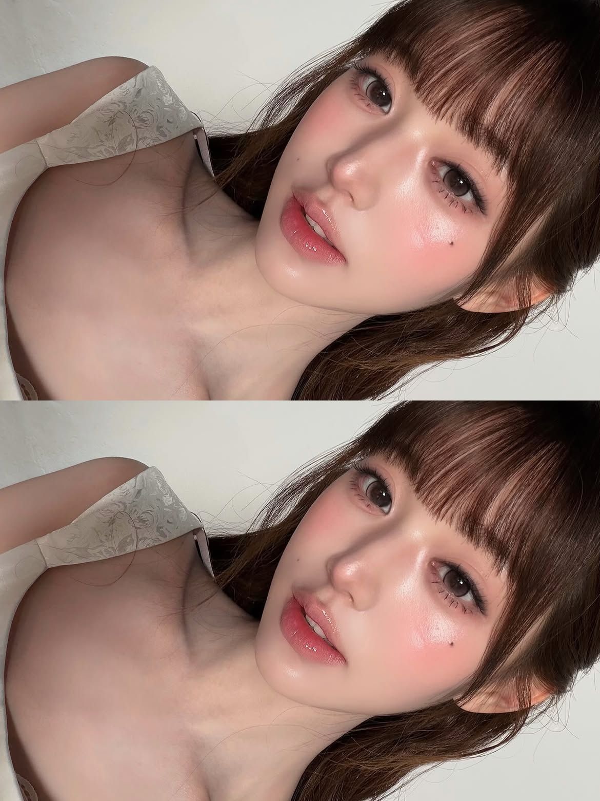 눈 바로 아래부터 앞볼까지 블러셔를 넓게 물들인 장원영ㅣ인스타그램 @for_everyoung10