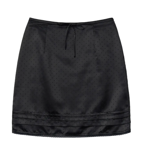 SATIN DOT MIDI SKIRT