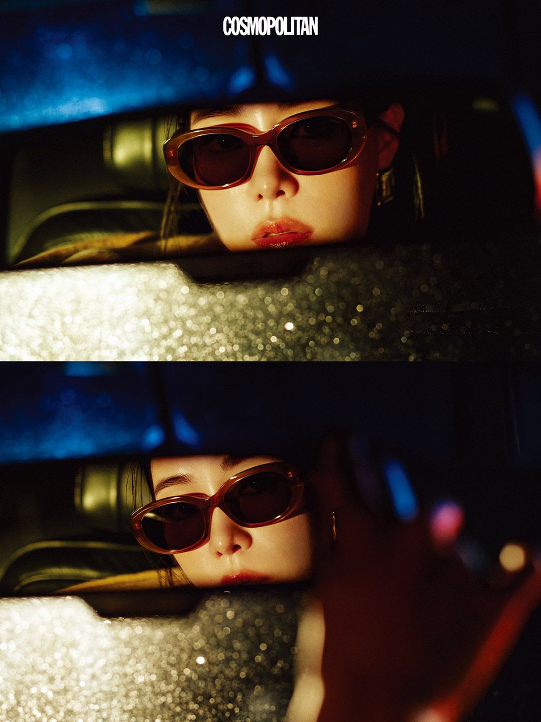 베이지 아세테이트 선글라스 38만8천원 Max Mara Eyewear. 귀고리 스타일리스트 소장품.