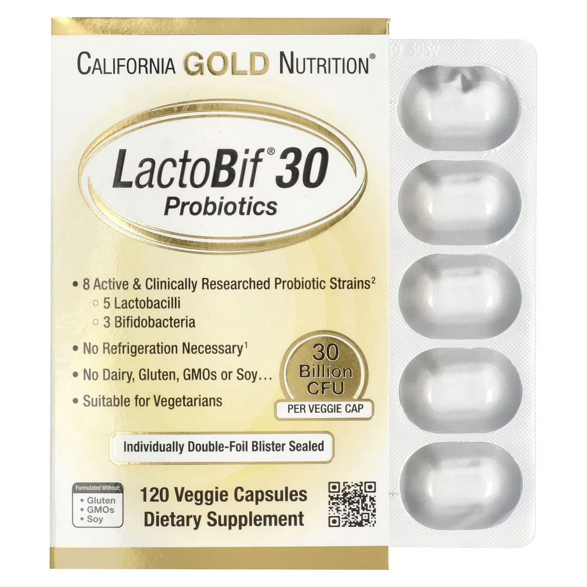 LactoBif® 30 프로바이오틱, 300억CFU, 베지 캡슐 120정