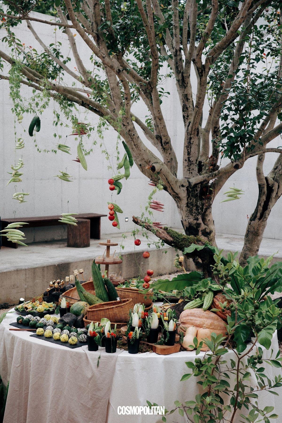비건 푸드를 바탕으로 준비된 러쉬의 디너 테이블.