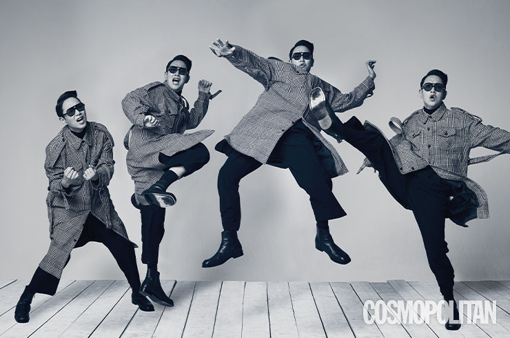 코트 34만8천원 노앙. 터틀넥 23만9천원 라코스테. 팬츠 39만8천원 솔리드 옴므. 선글라스 가격미정 젠틀몬스터. 앵클부츠 29만원 코스. 